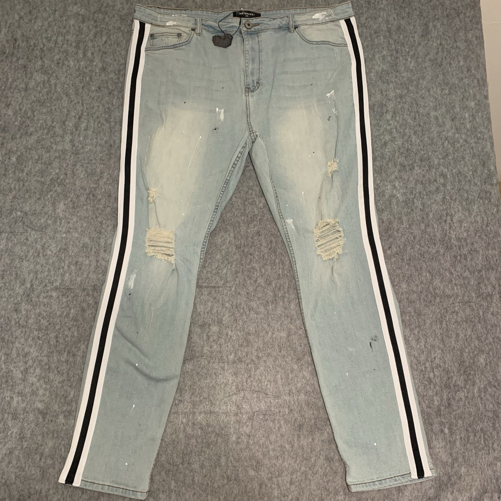 NWT Serenede Jeans Men's 44x31 Distressed Paint Splatter White Black Stripe